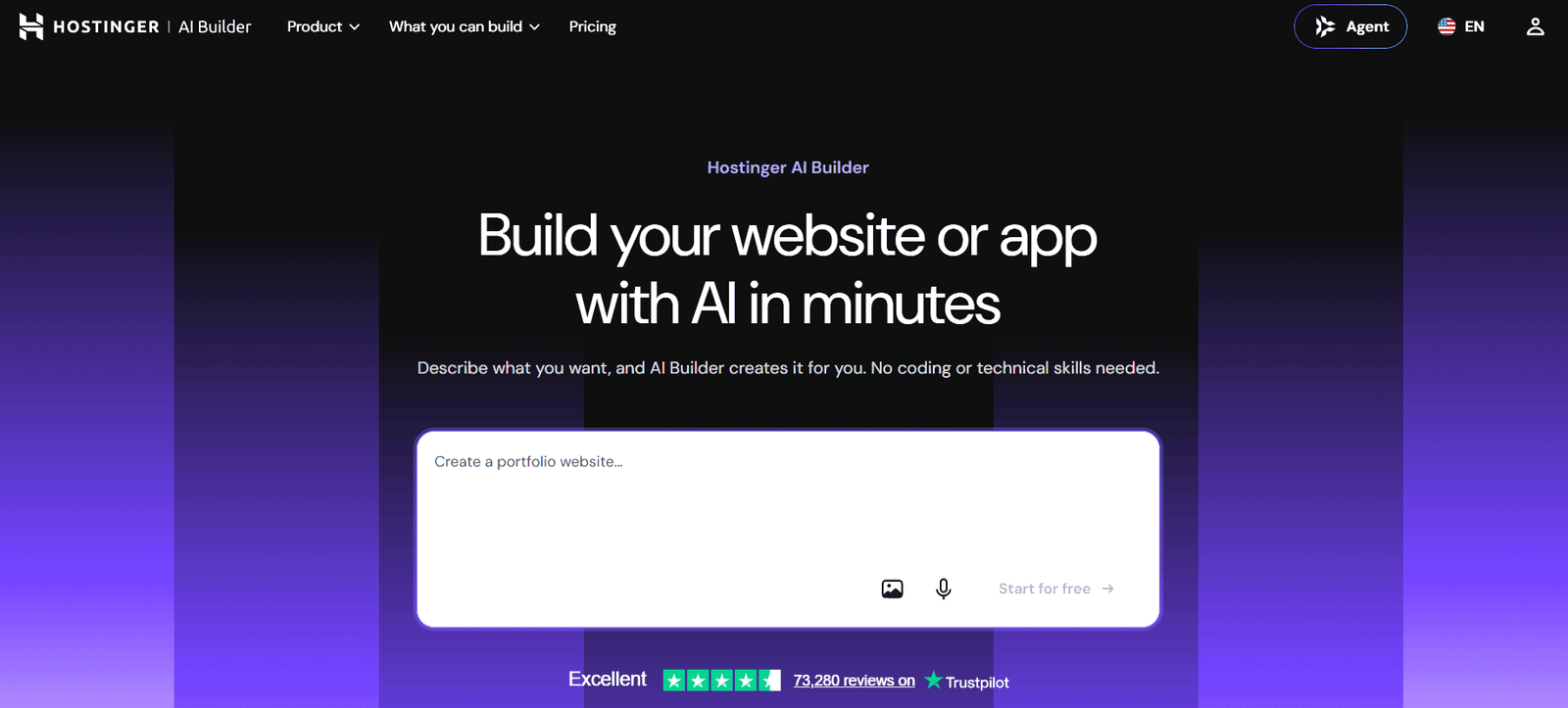 Hostinger AI Website Builder interface and generated website preview