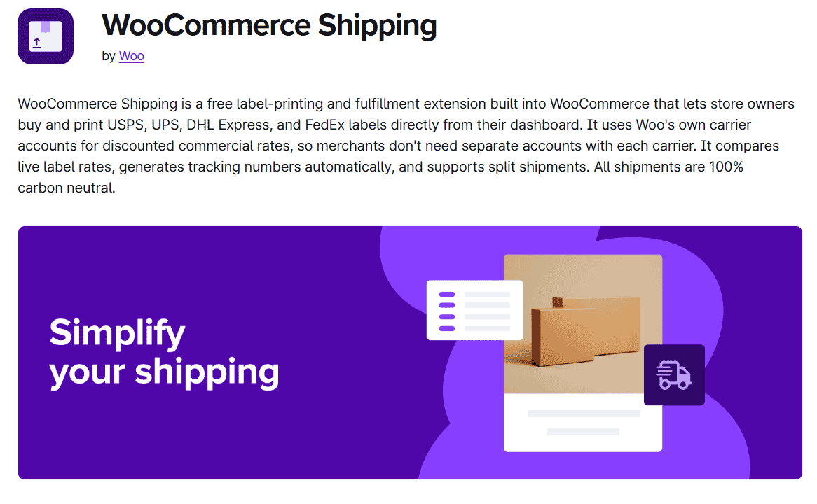WooCommerce Shipping screenshot showing shipping label and order fulfillment tools